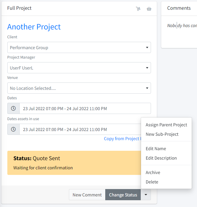 Additional Project Settings Menu